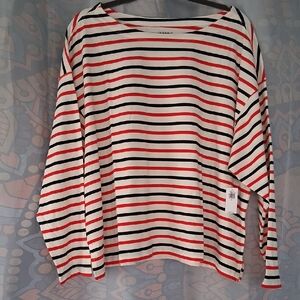 NWT Old Navy Women's Long Sleeve Top - Red & Blue Stripe XXL